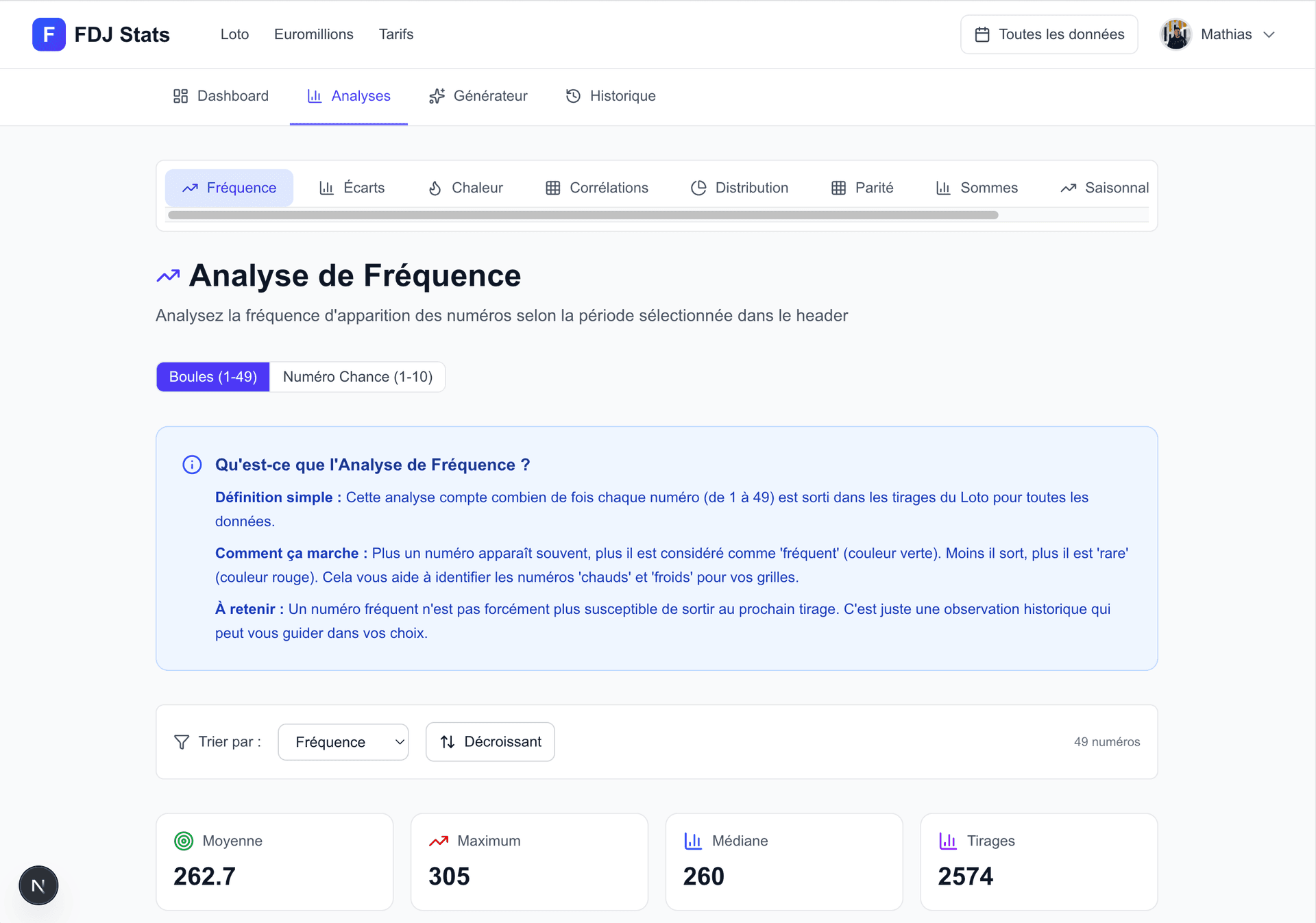 Aperçu de l'application FDJ Stats